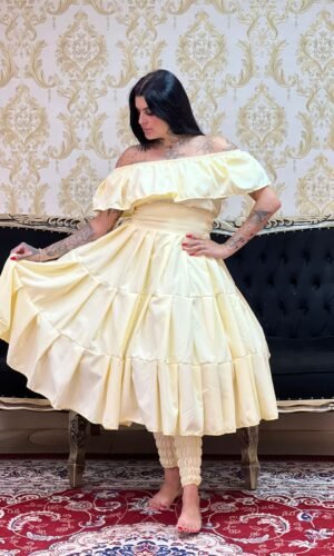 Saia Gomos Oxford Curta Amarelo/Claro 353