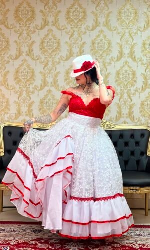 Saia Cabaré Branco/Vermelho 077