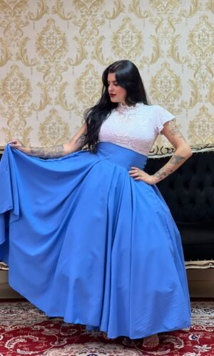 Saia Oxfor Longa Azul Turquesa 448