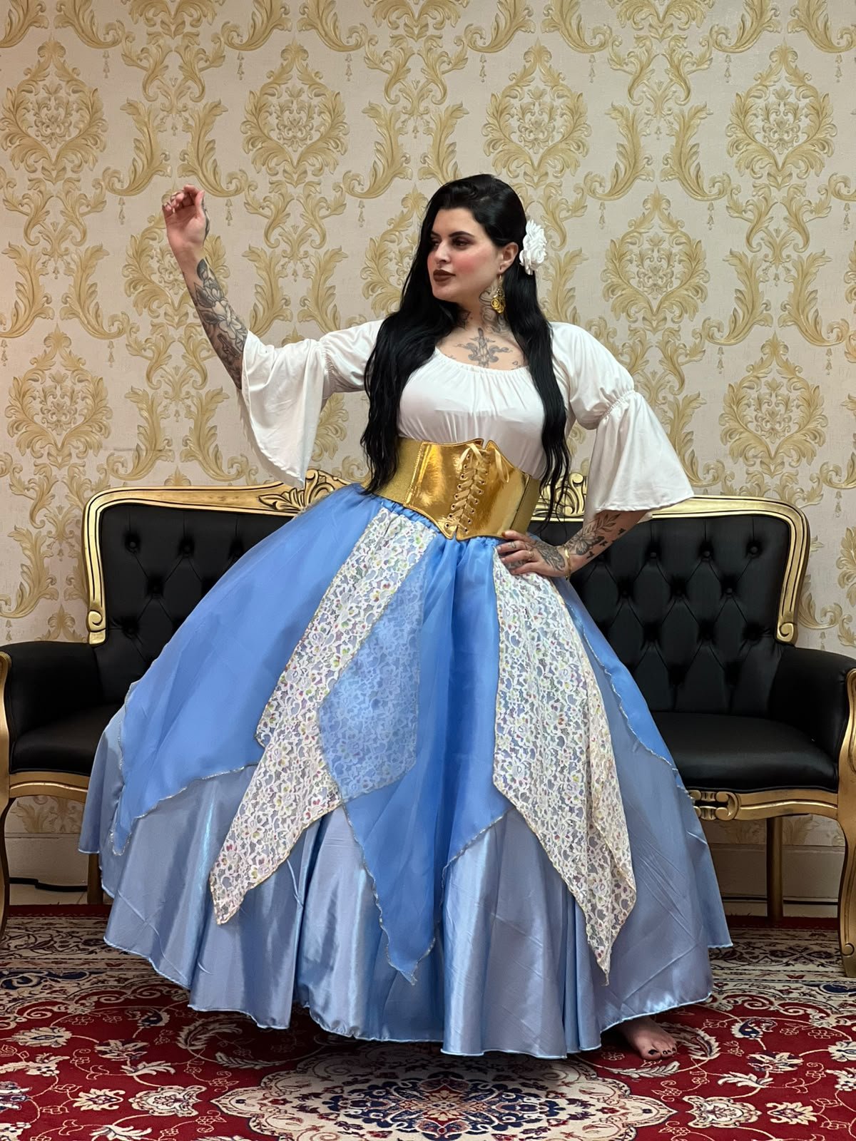 Saia Lenços Renda Azul/Branco 8423
